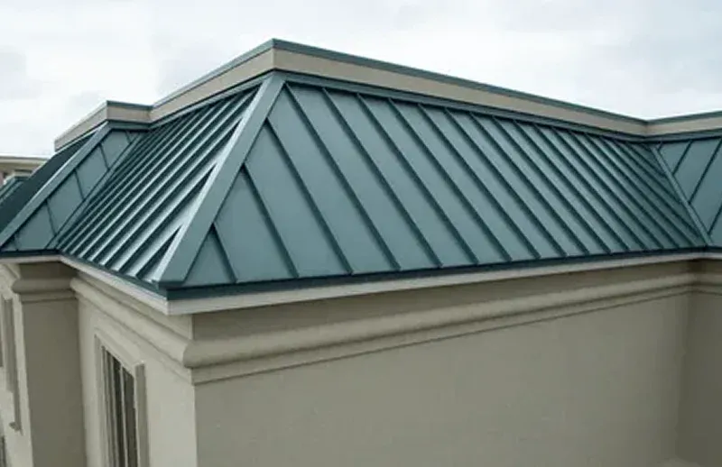 Lincoln Park Metal roof waith a sloped, ribbed design